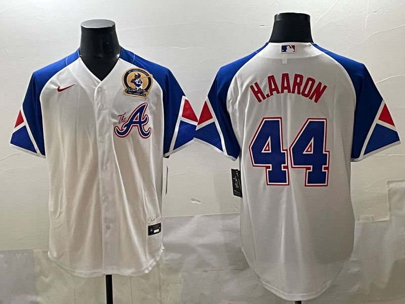 Men 2025 Atlanta Braves #44 H.Aaron White blue City Edition Nike MLB Jersey style 4->atlanta braves->MLB Jersey